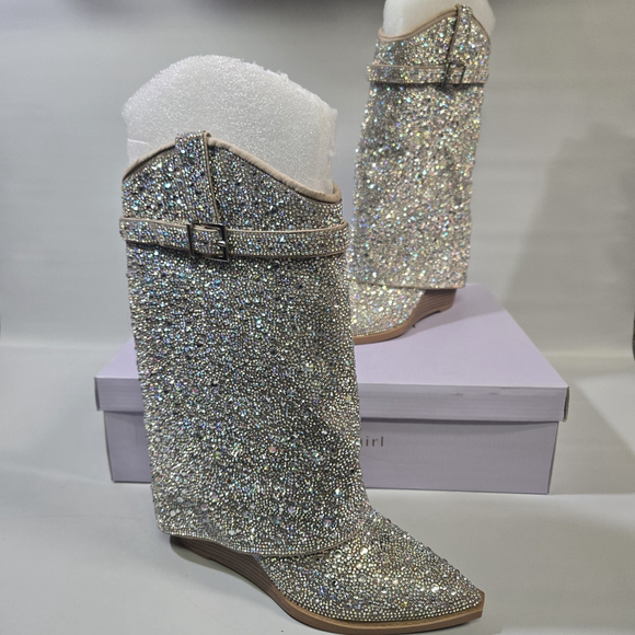 Madden Girl Joe Rhinestone Western Wedge Booties Silver Multi Size 8 NIB - Picture 2 of 13